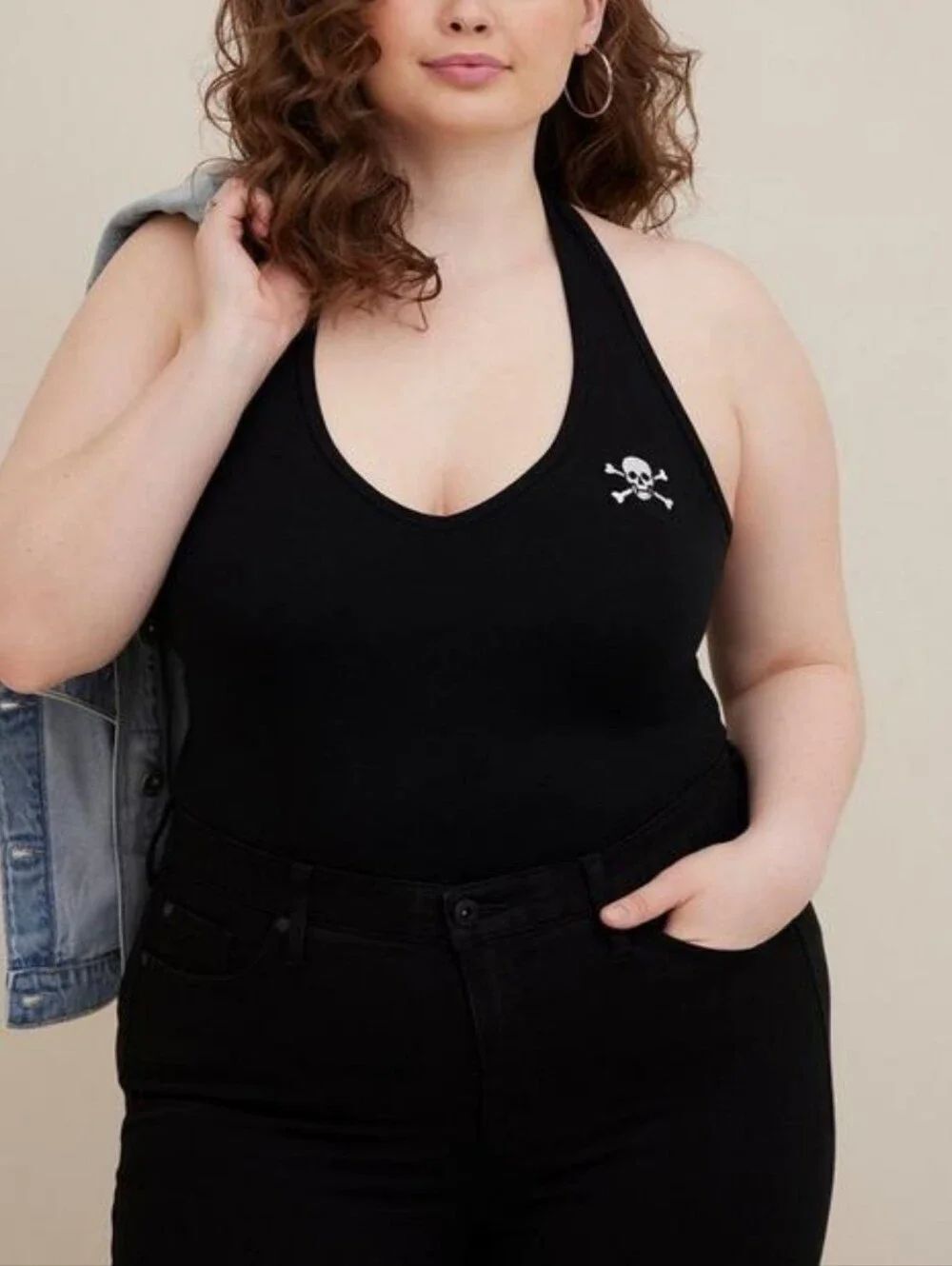 Torrid Foxy Black Halter Tank Top with Skull Accent - New